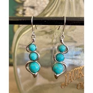 Silvertone Earrings with Simulated Turquiose Stones - New Hanging with FREE gift